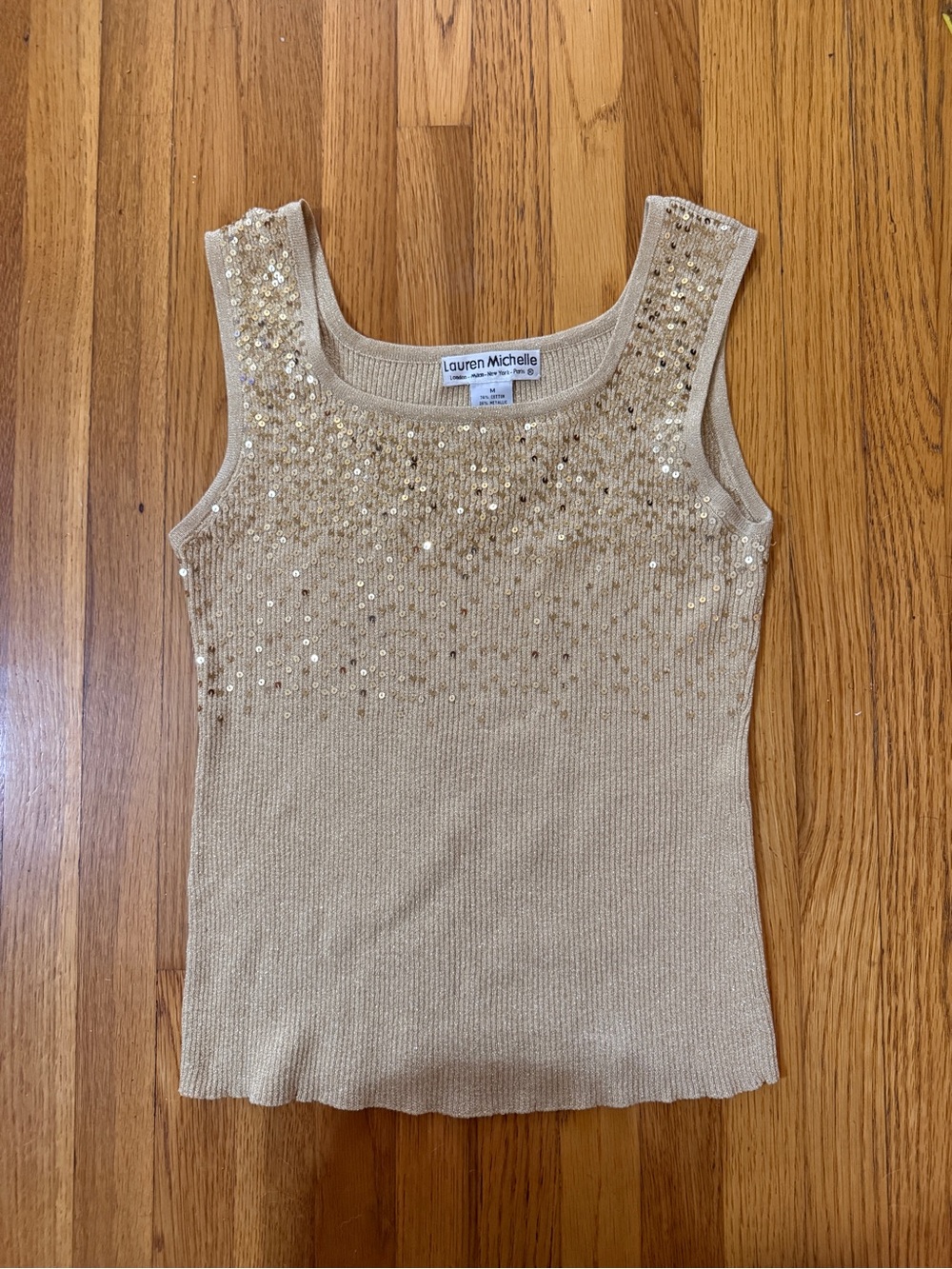 Vintage Lauren Michelle Beige Sequin Knit Tank Top M